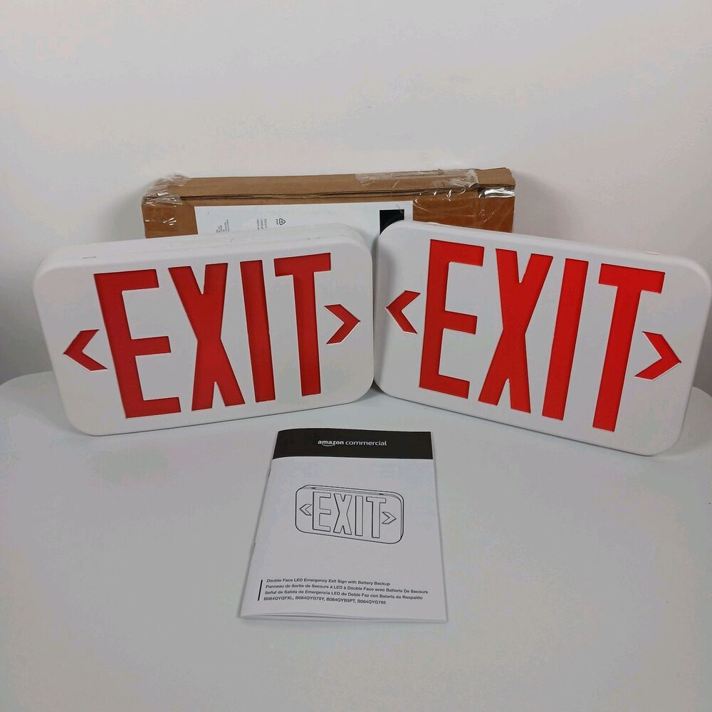 Amazon Commercial LED Emergency Exit Sign Double Face Battery Backup Open Box